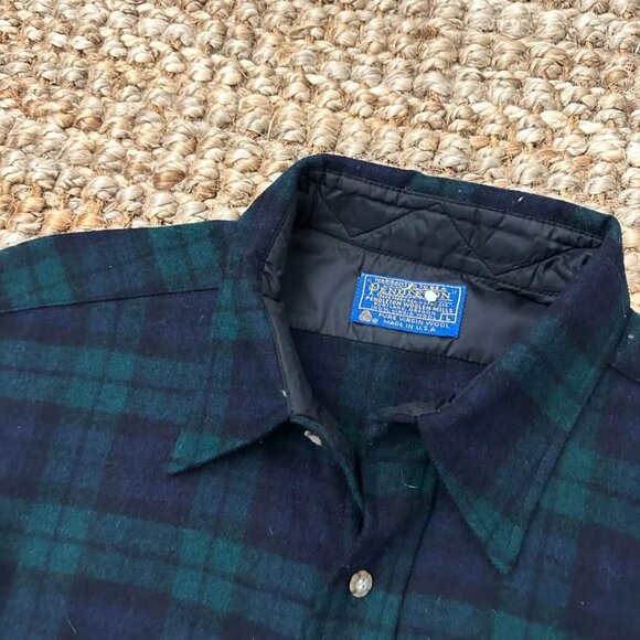 Pendleton Men’s Long Sleeve Button Down Shirt (Large) Green Blue 100% Wool Made - Picture 4 of 6